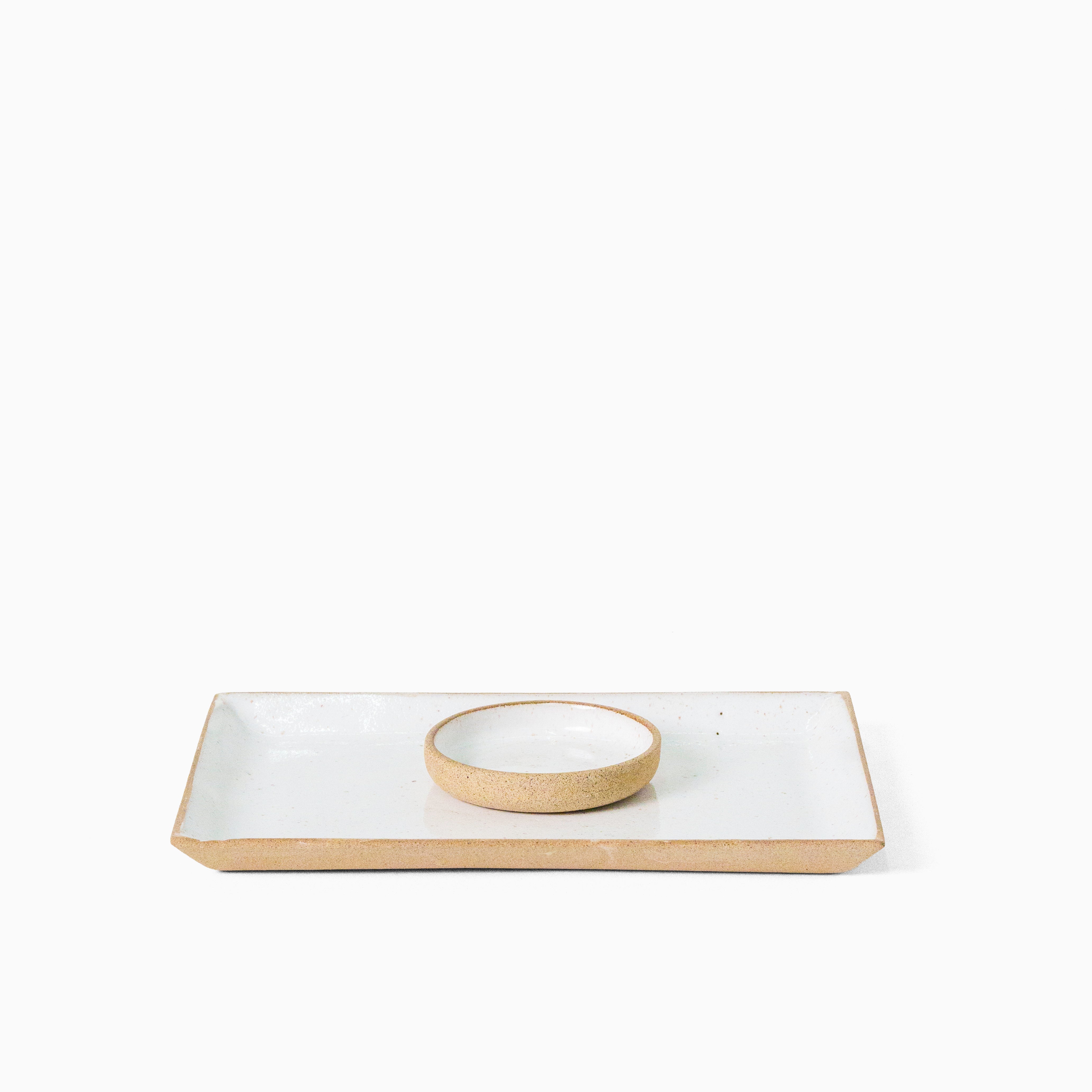 Kit de sushi branco em cerâmica — prato e molheira